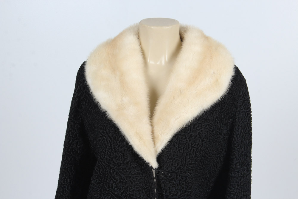Vintage Juan de Cirota Black Persian Lamb Jacket with Blonde Mink Fur Collar