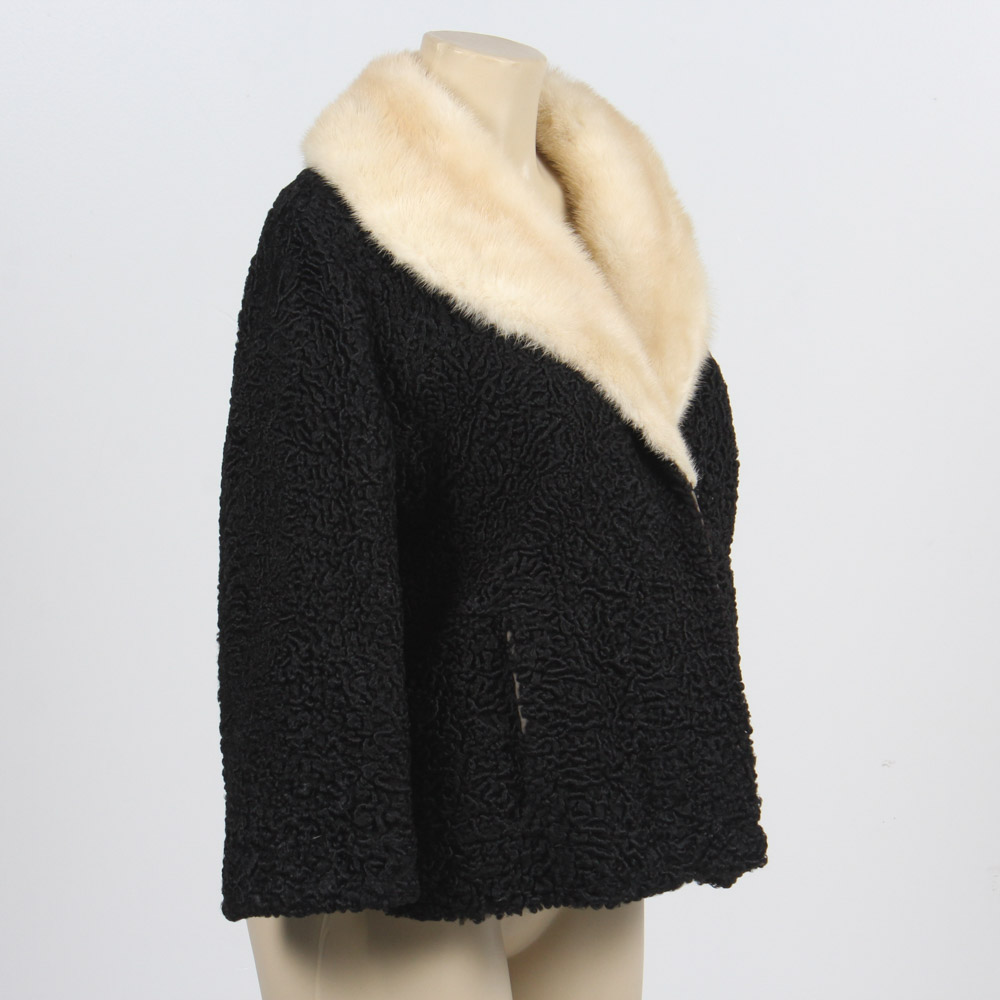 Vintage Juan de Cirota Black Persian Lamb Jacket with Blonde Mink Fur Collar