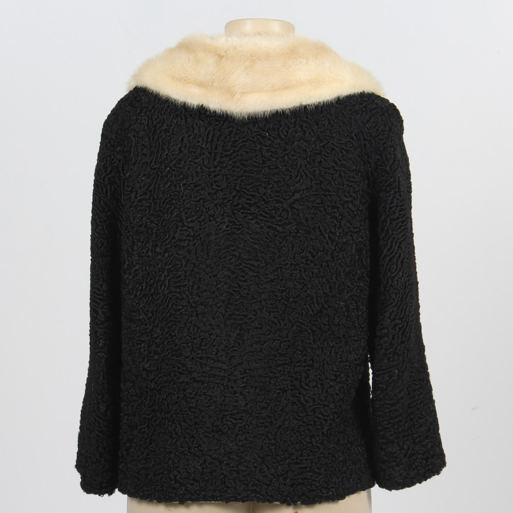 Vintage Juan de Cirota Black Persian Lamb Jacket with Blonde Mink Fur Collar