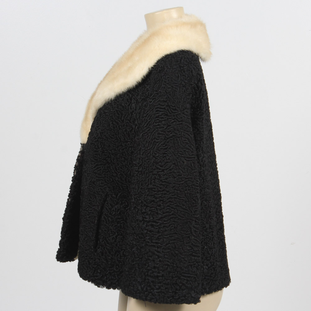 Vintage Juan de Cirota Black Persian Lamb Jacket with Blonde Mink Fur Collar