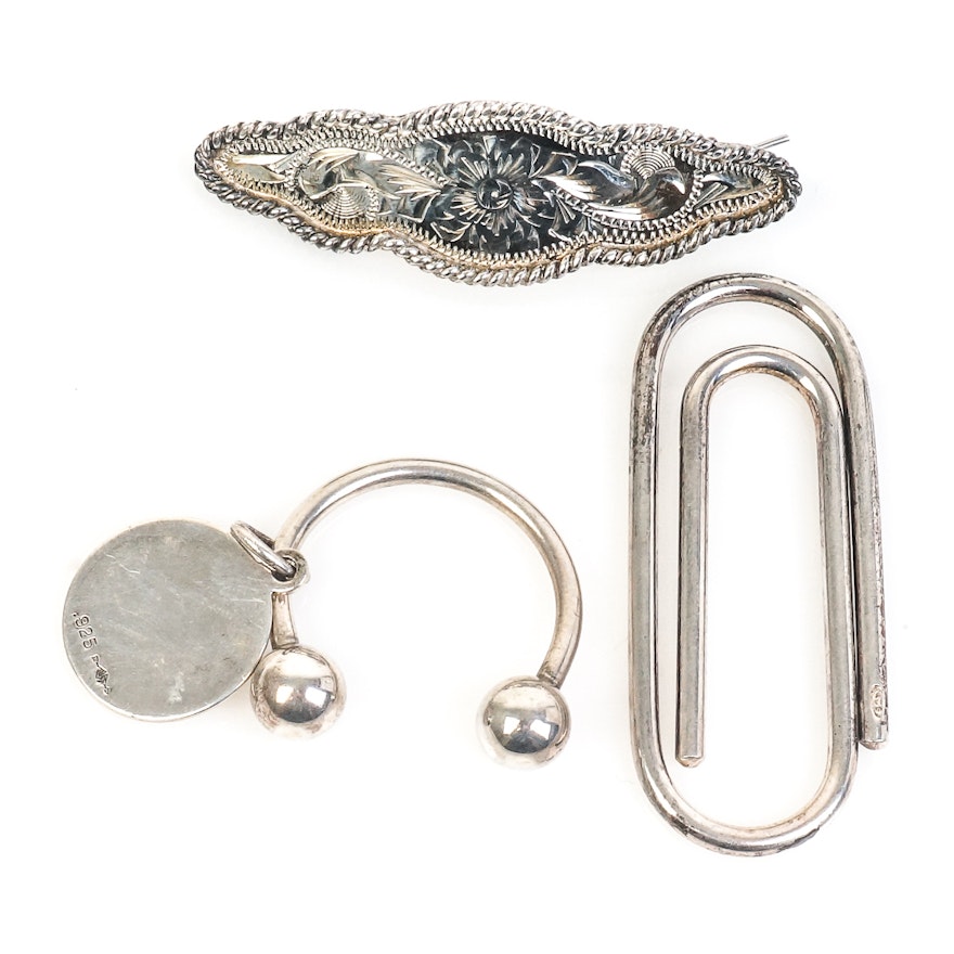 Vintage Sterling Silver Accessories Including a Vogt Hair Barrette