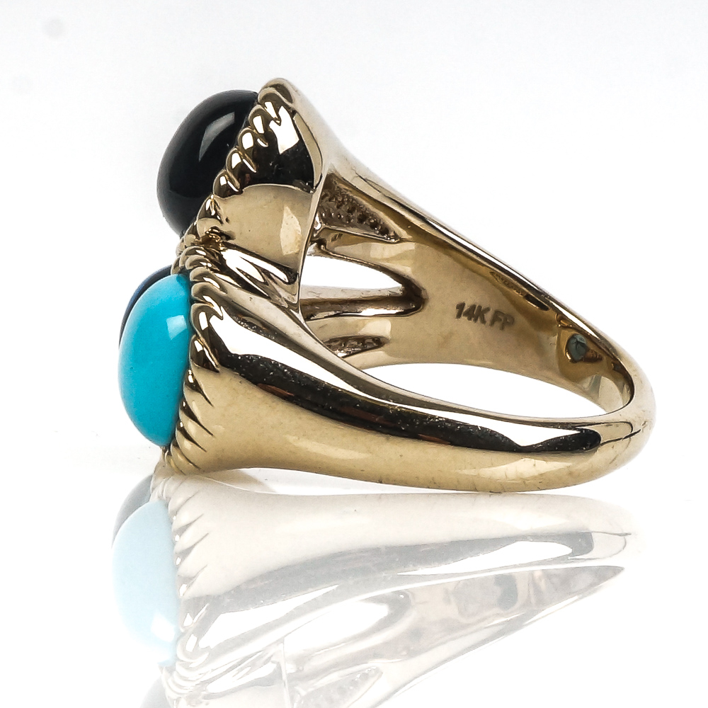 14K Yellow Gold, Blue Topaz, and Turquoise Ring