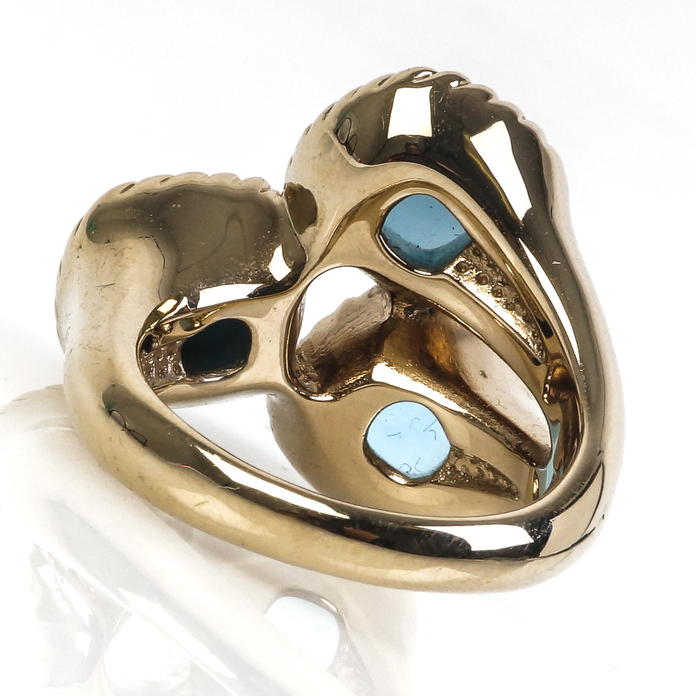 14K Yellow Gold, Blue Topaz, and Turquoise Ring
