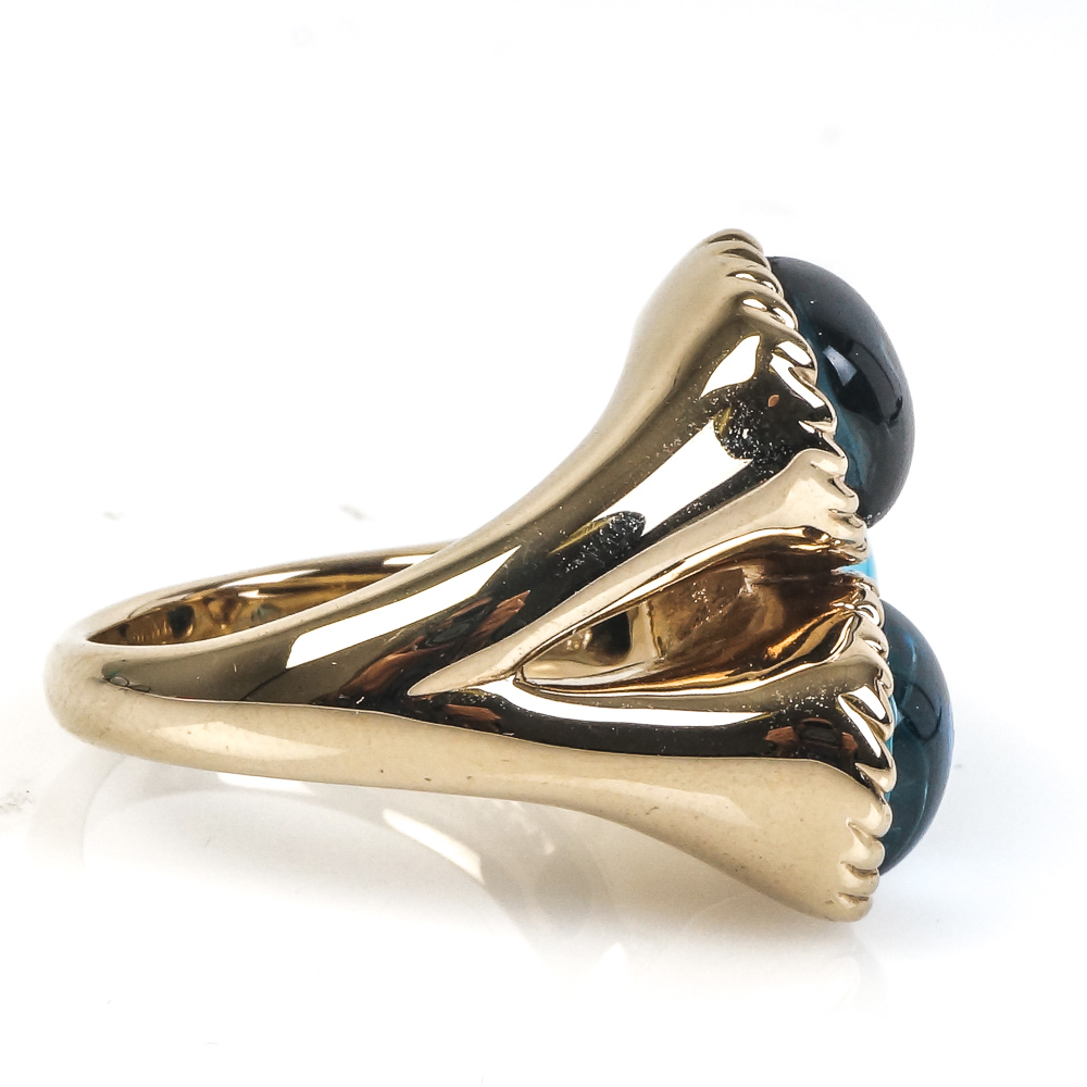 14K Yellow Gold, Blue Topaz, and Turquoise Ring