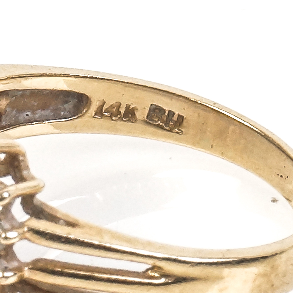 14K Yellow Gold, Marquise Cut Emerald, and Diamond Ring