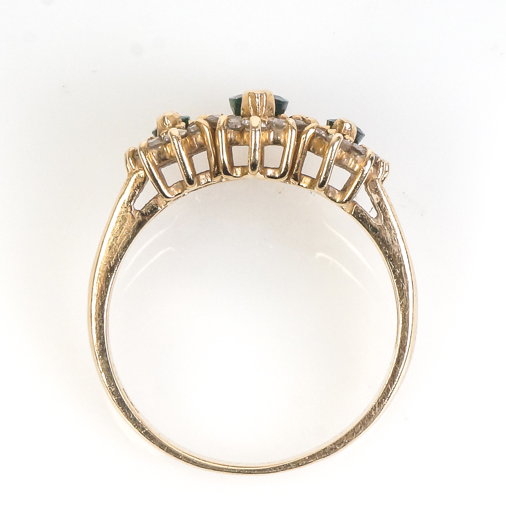 14K Yellow Gold, Marquise Cut Emerald, and Diamond Ring