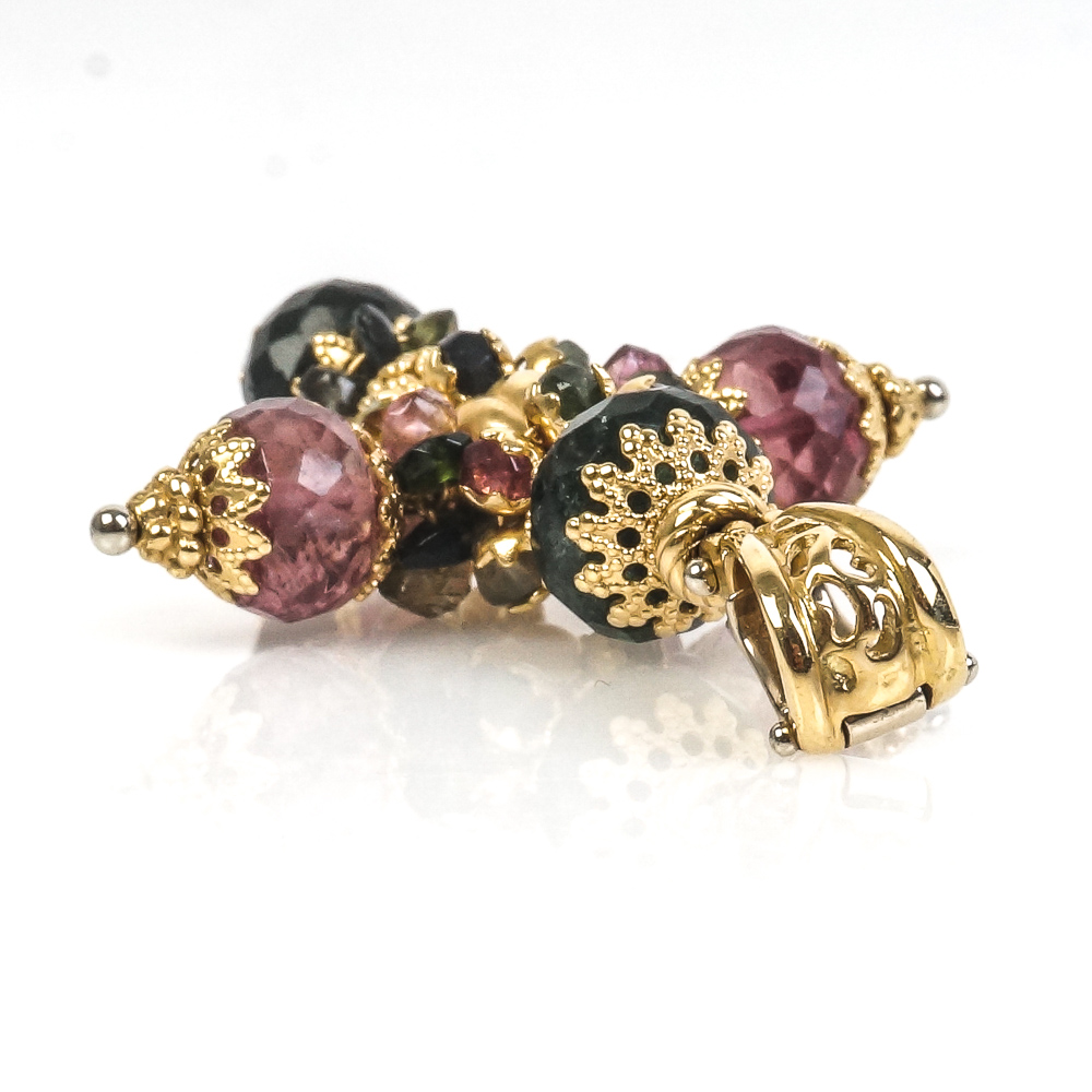 Italian 18K Yellow Gold and Faceted Tourmaline Cross Pendant