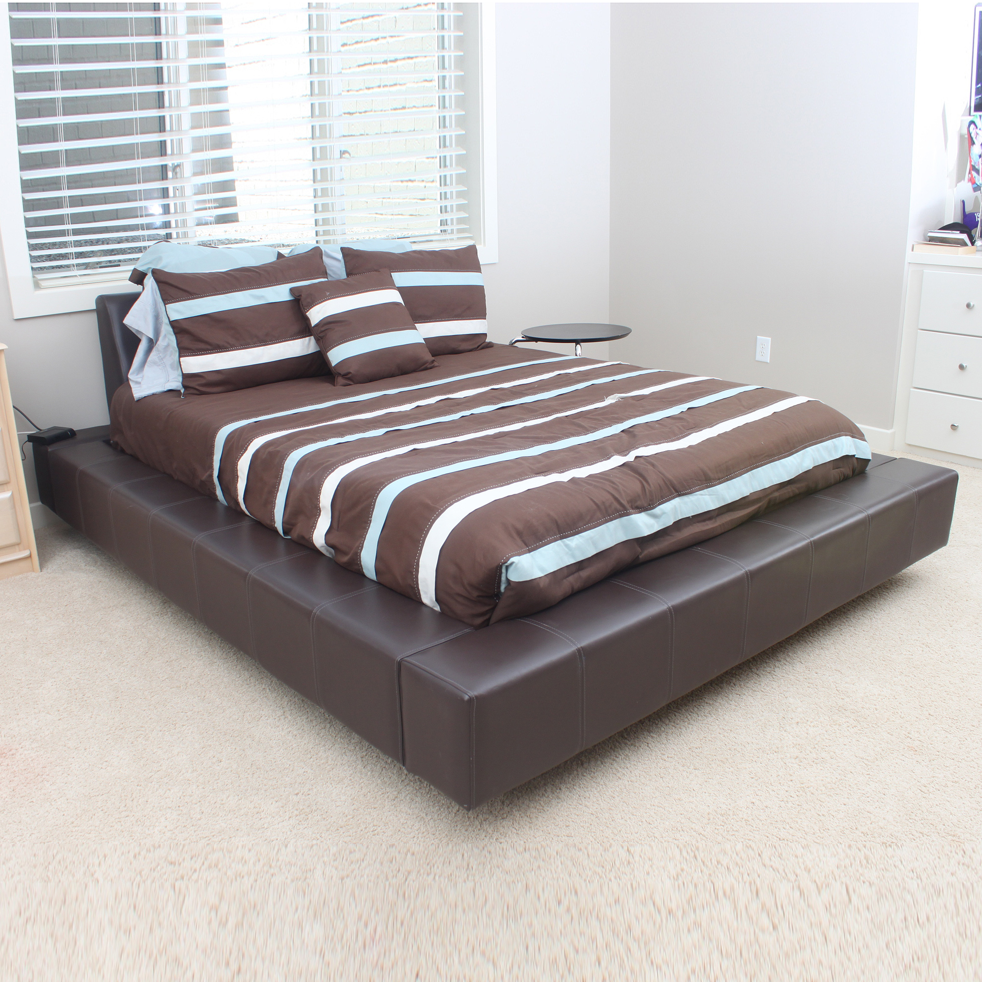 Brown Leather Queen Size Platform Bed by Cellini Furniture