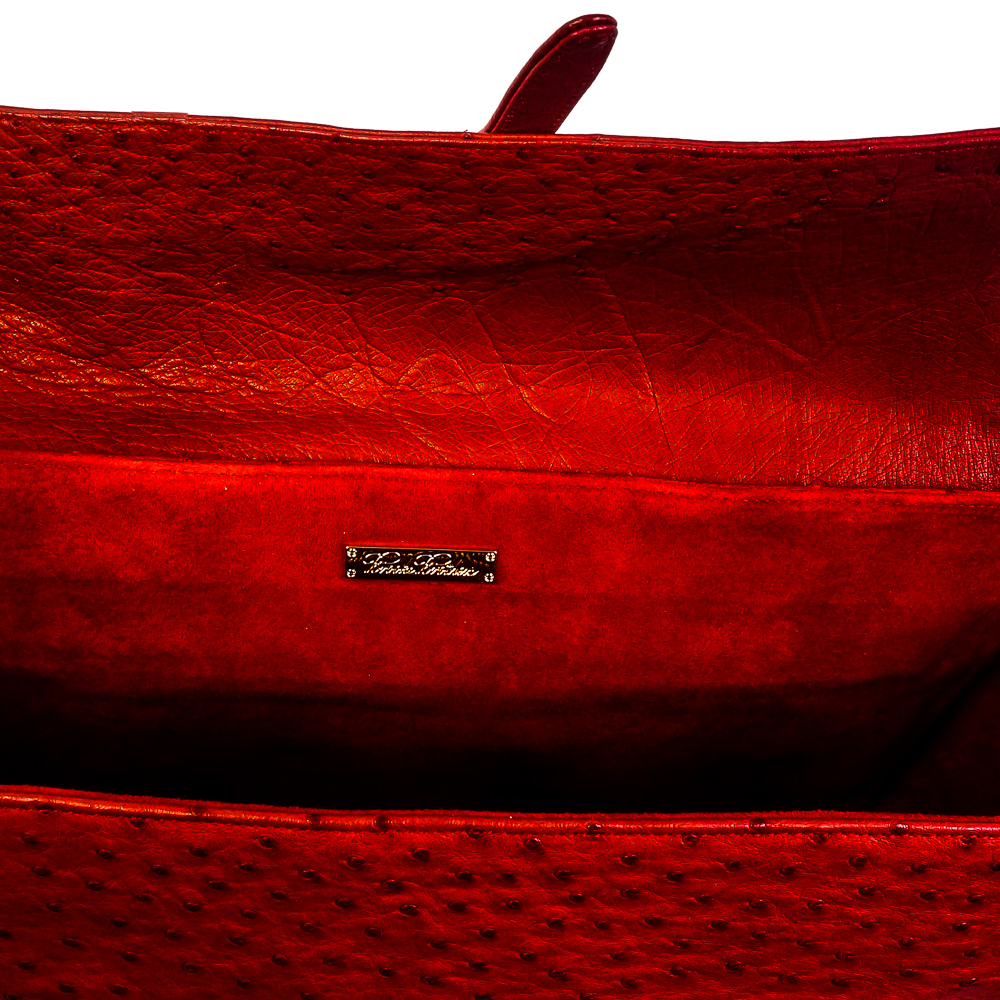 Brooks Brothers Genuine Ostrich Red Leather Handbag