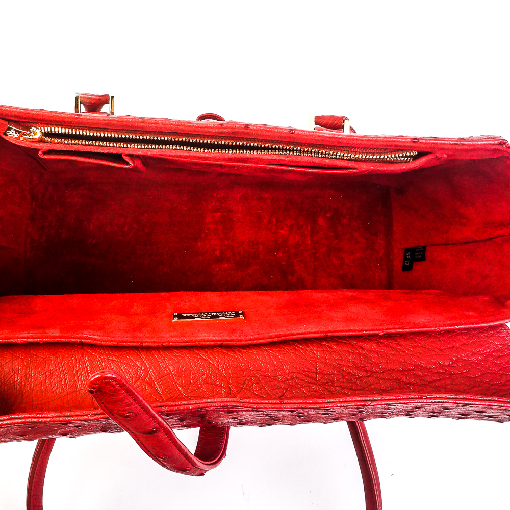 Brooks Brothers Genuine Ostrich Red Leather Handbag