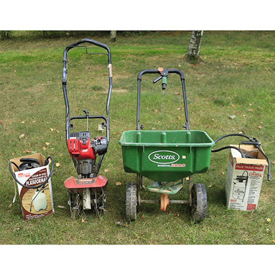 Craftsman 2 Cycle Mini Tiller, Seed Spreader and Sprayers