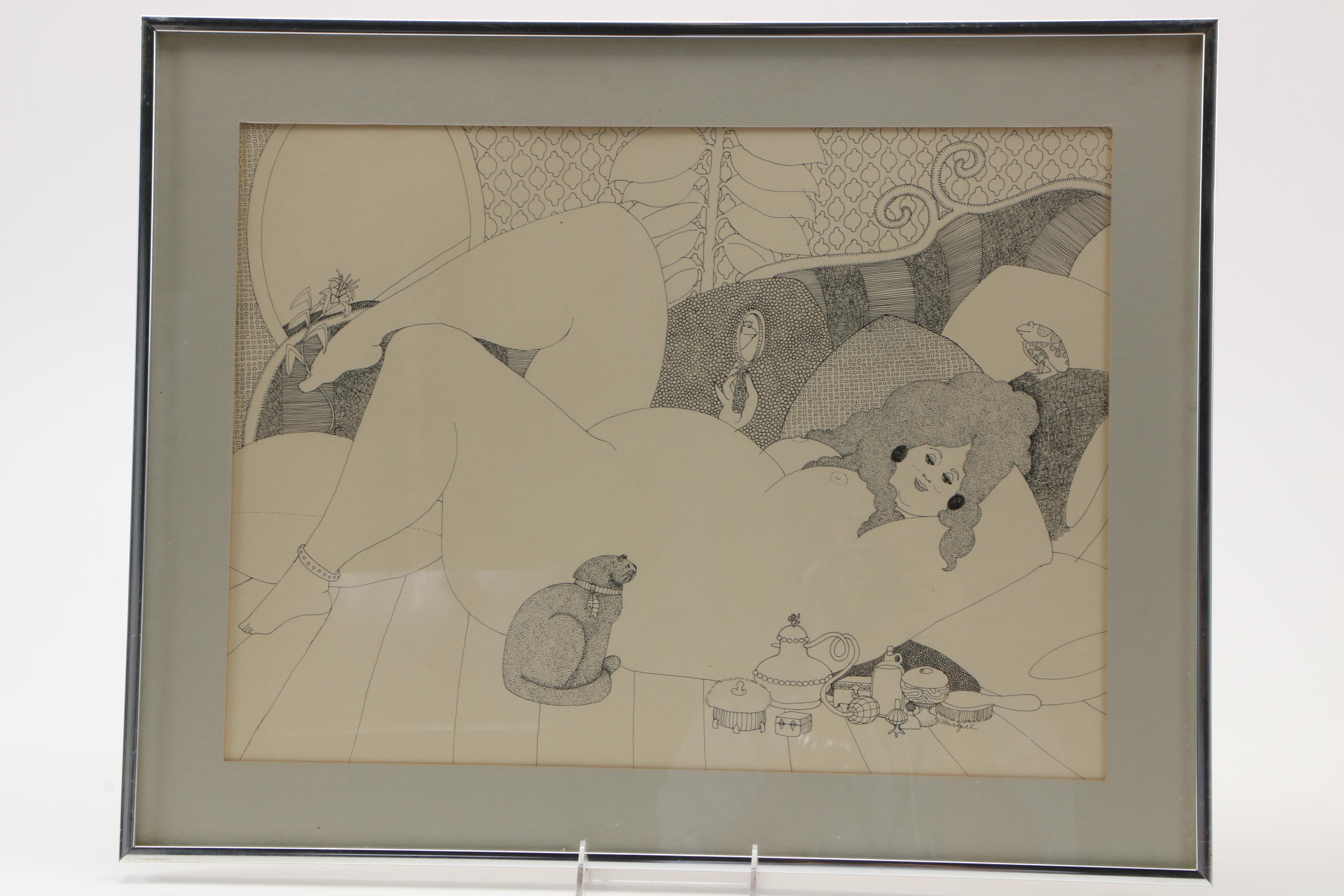 Sturgill Ink Drawing of Nude Caricature