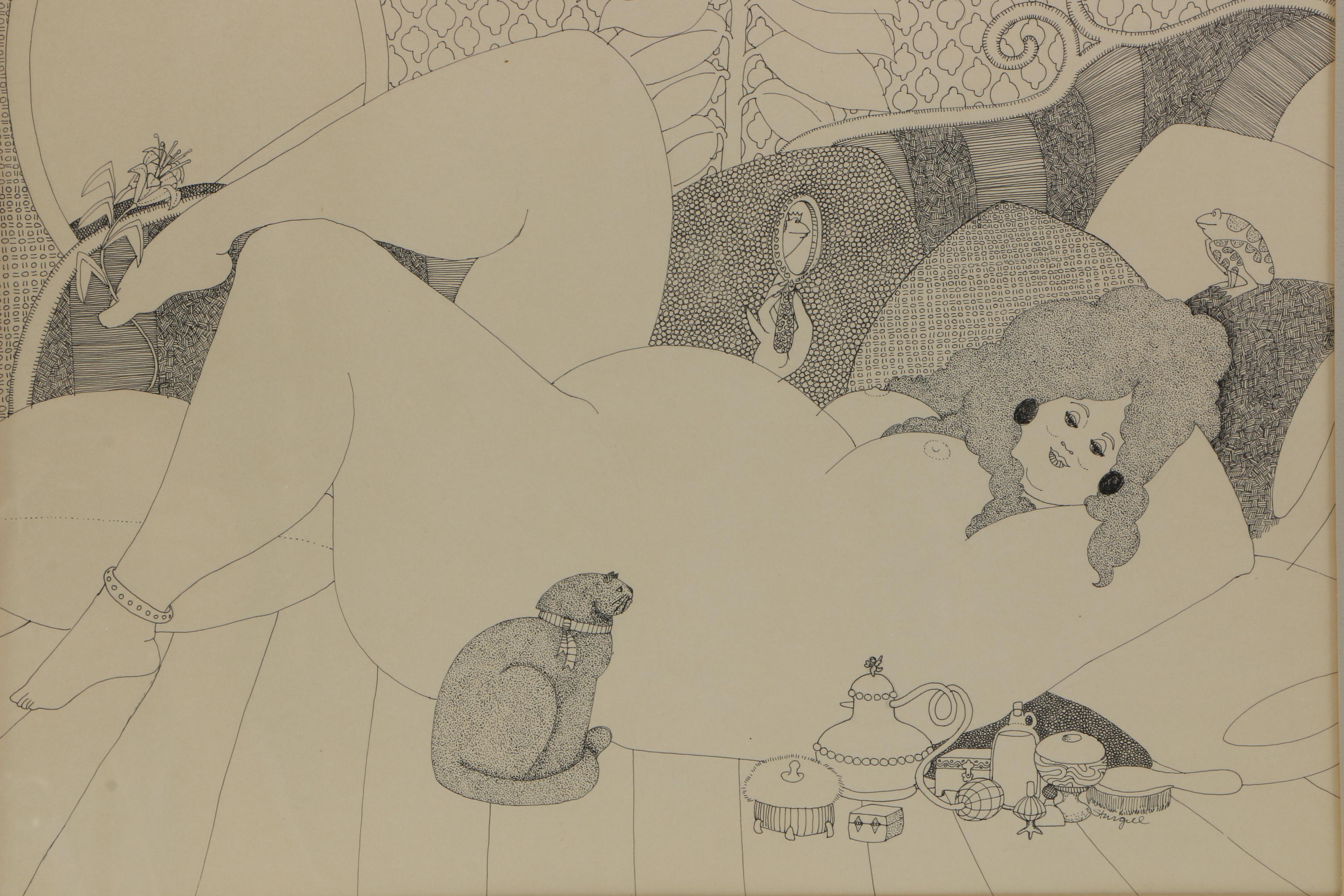 Sturgill Ink Drawing of Nude Caricature