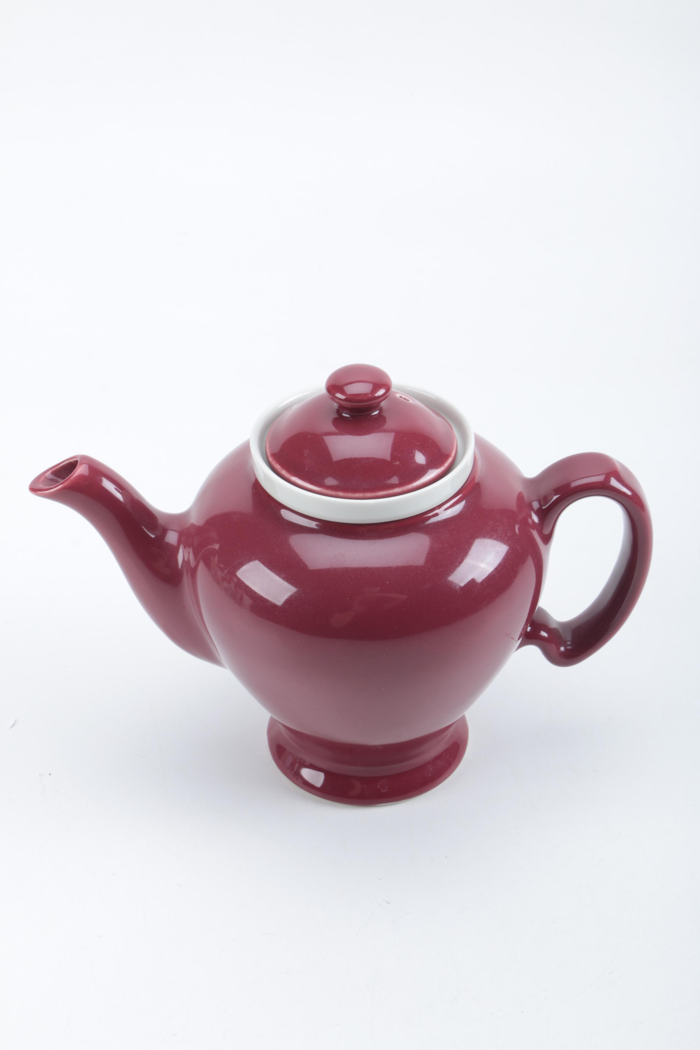 Vintage McCormick Maroon Lidded Teapot With Infuser