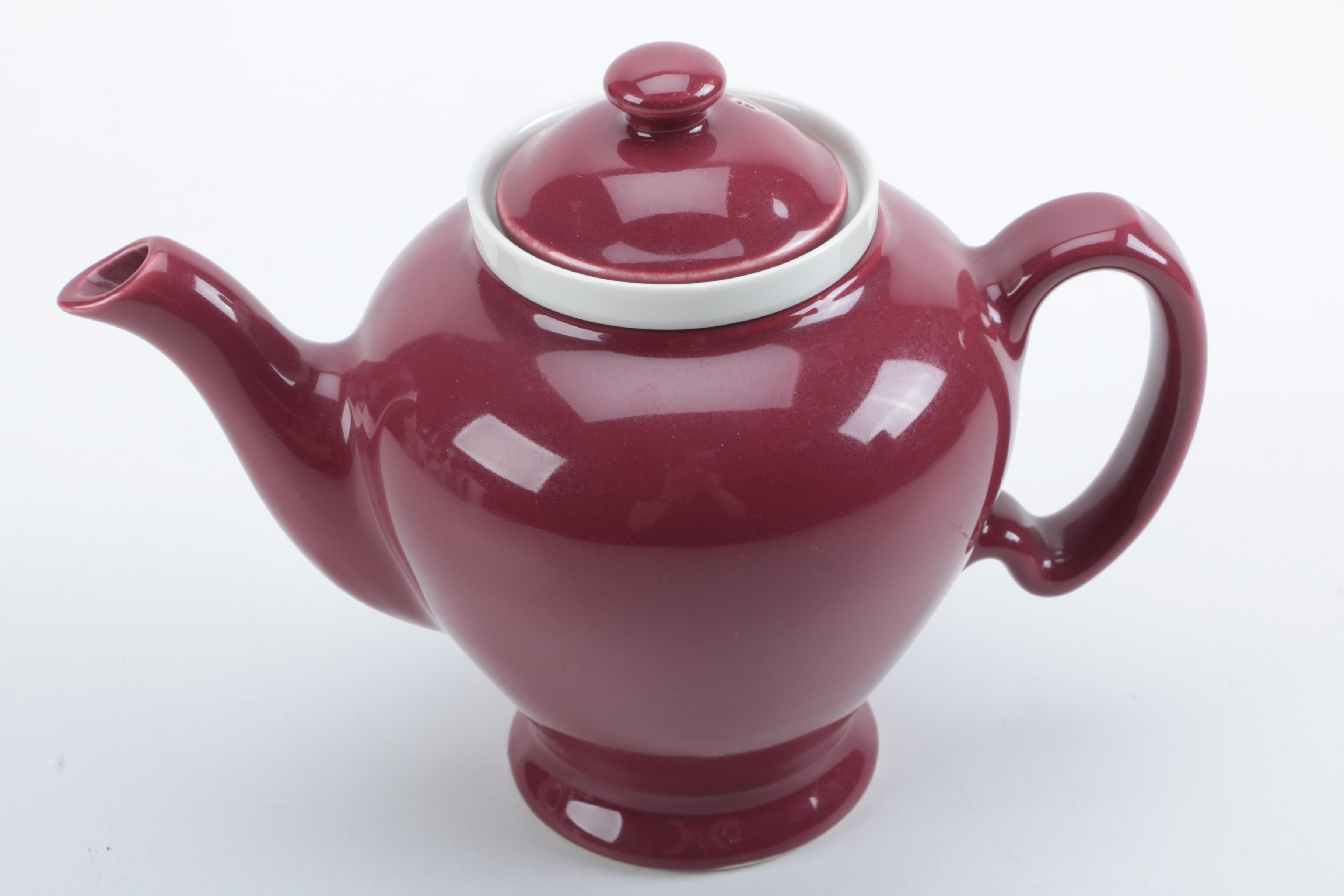 Vintage McCormick Maroon Lidded Teapot With Infuser