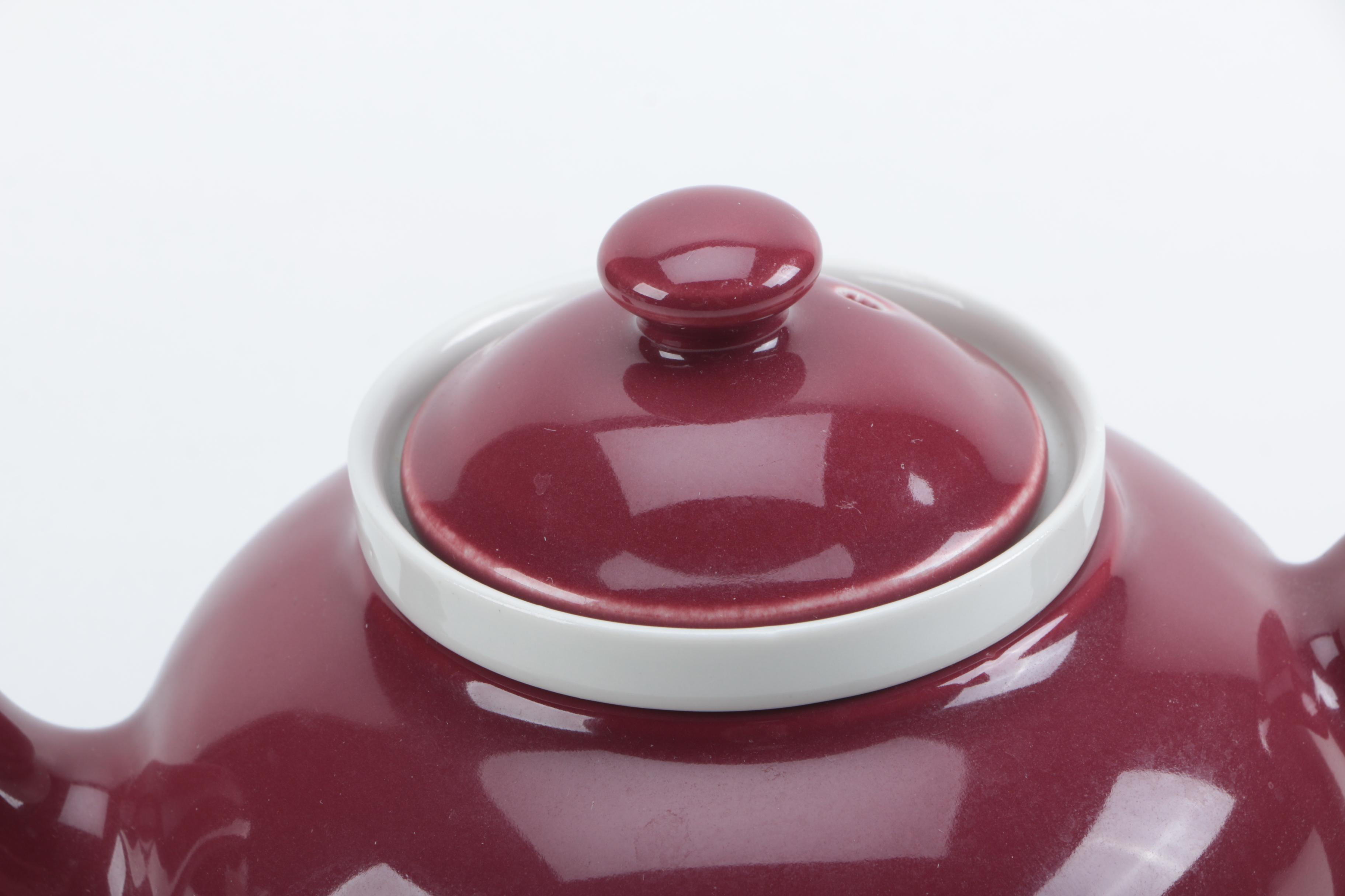 Vintage McCormick Maroon Lidded Teapot With Infuser