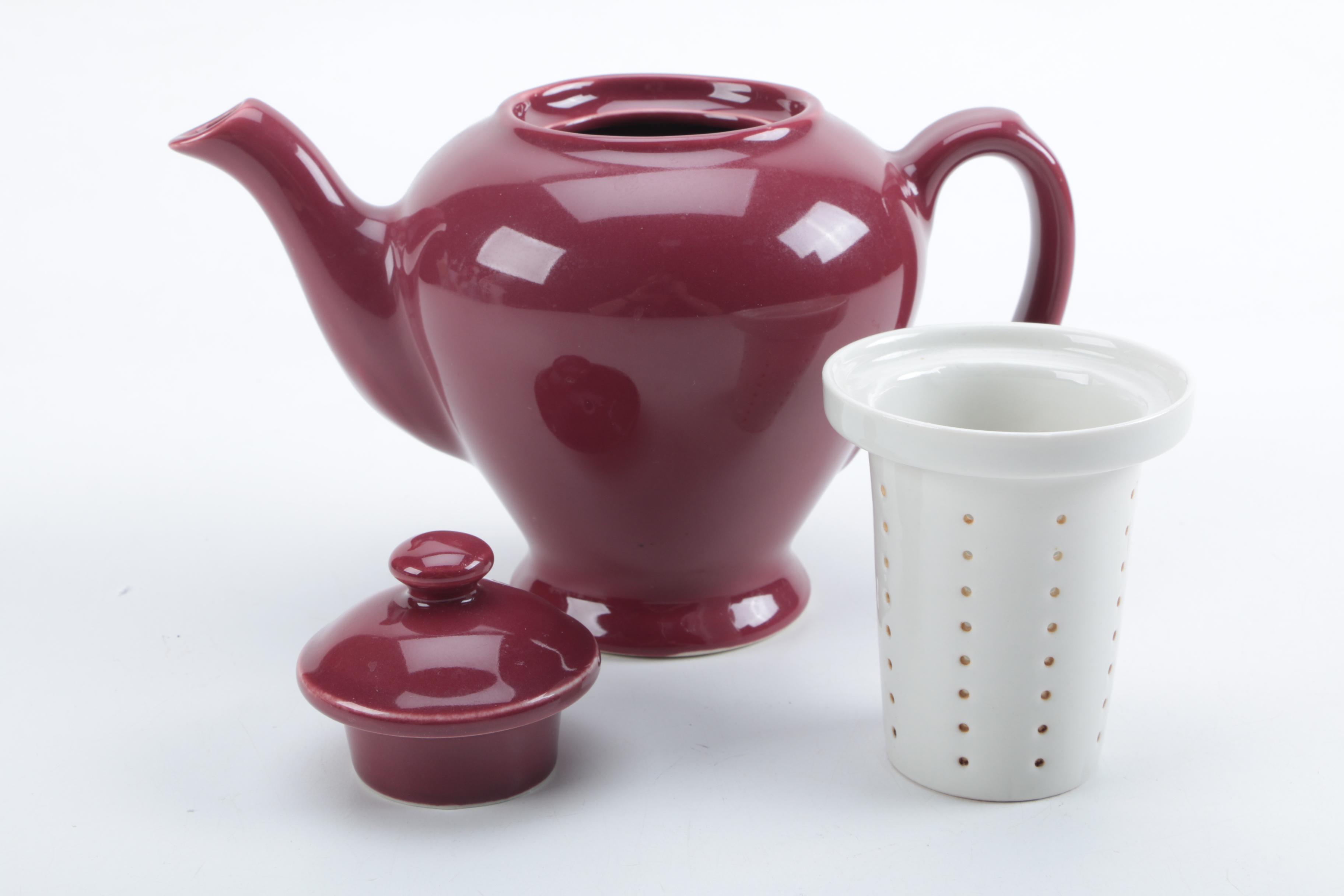 Vintage McCormick Maroon Lidded Teapot With Infuser