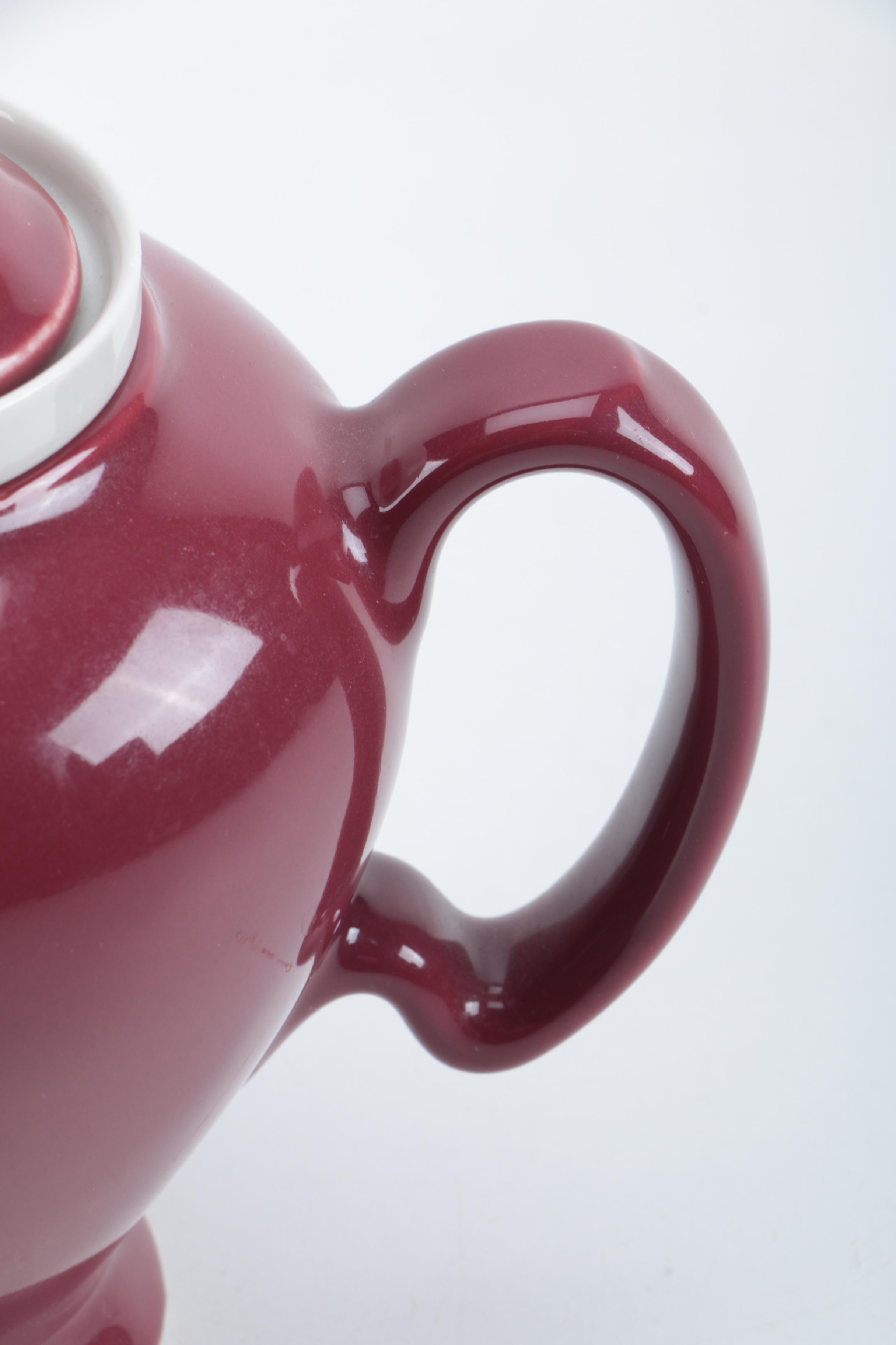 Vintage McCormick Maroon Lidded Teapot With Infuser