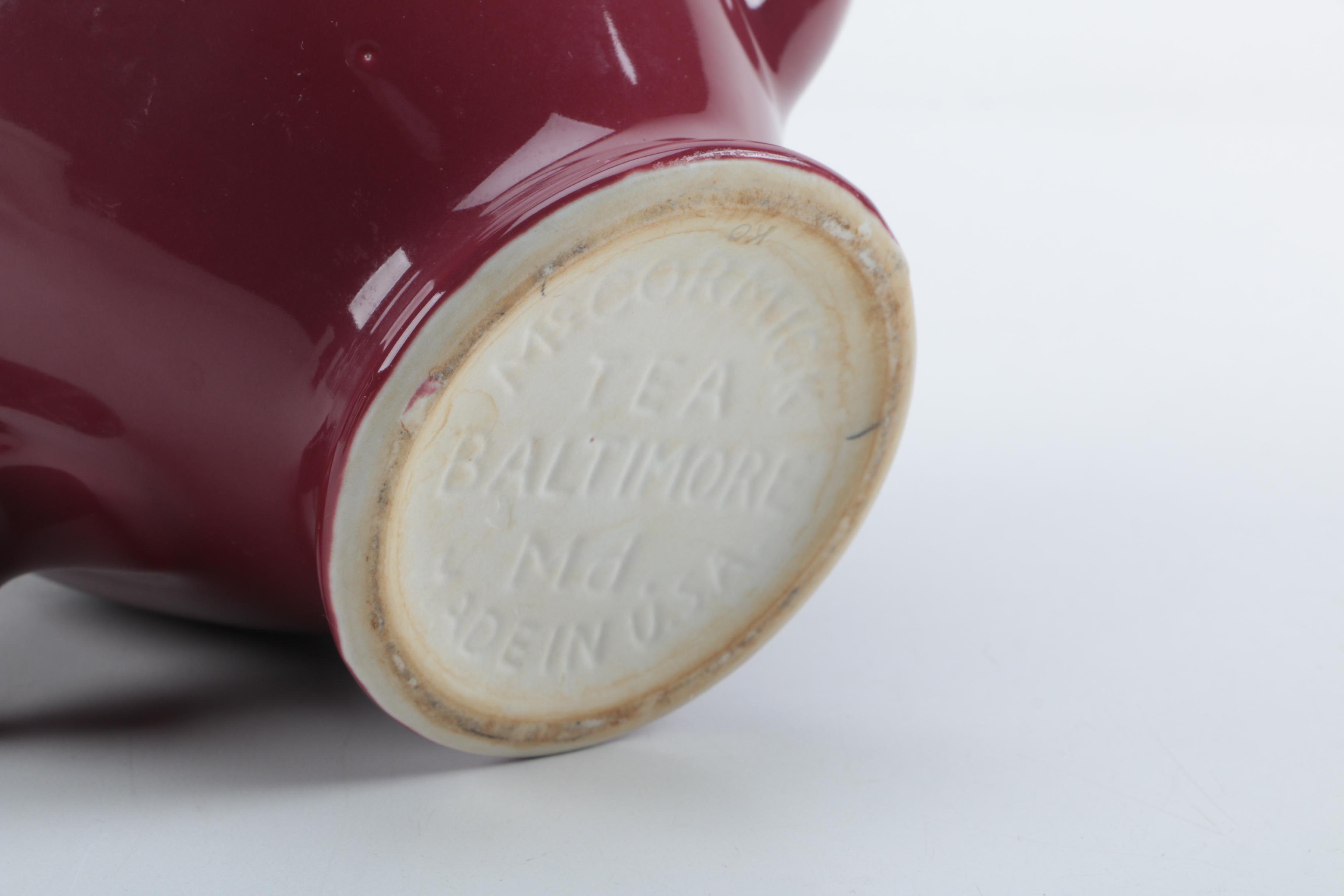 Vintage McCormick Maroon Lidded Teapot With Infuser