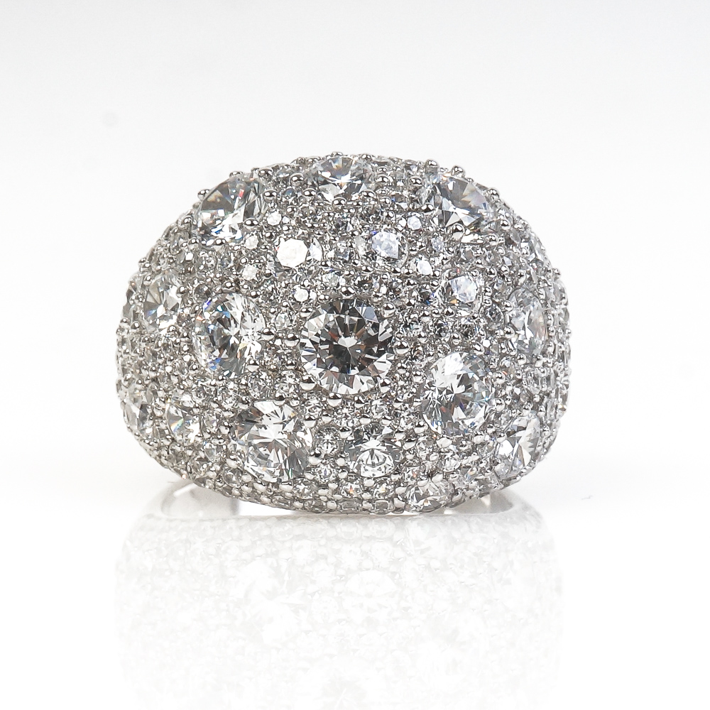 Pair of Contemporary Sterling Silver and Cubic Zirconia Cocktail Rings