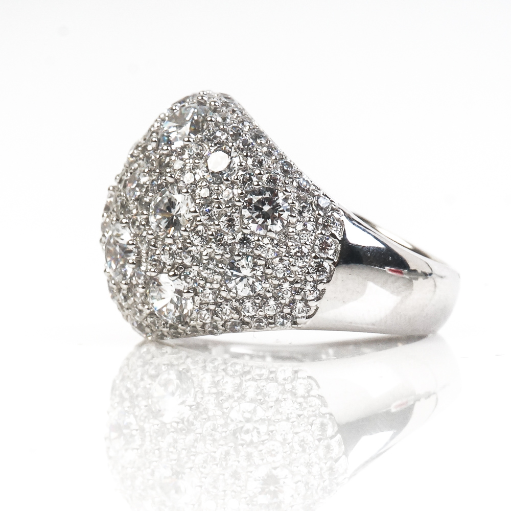 Pair of Contemporary Sterling Silver and Cubic Zirconia Cocktail Rings