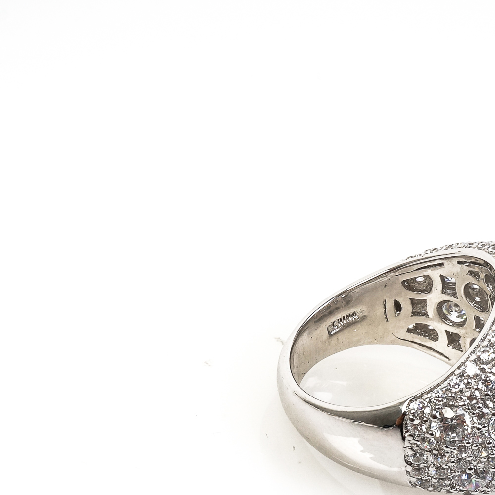 Pair of Contemporary Sterling Silver and Cubic Zirconia Cocktail Rings