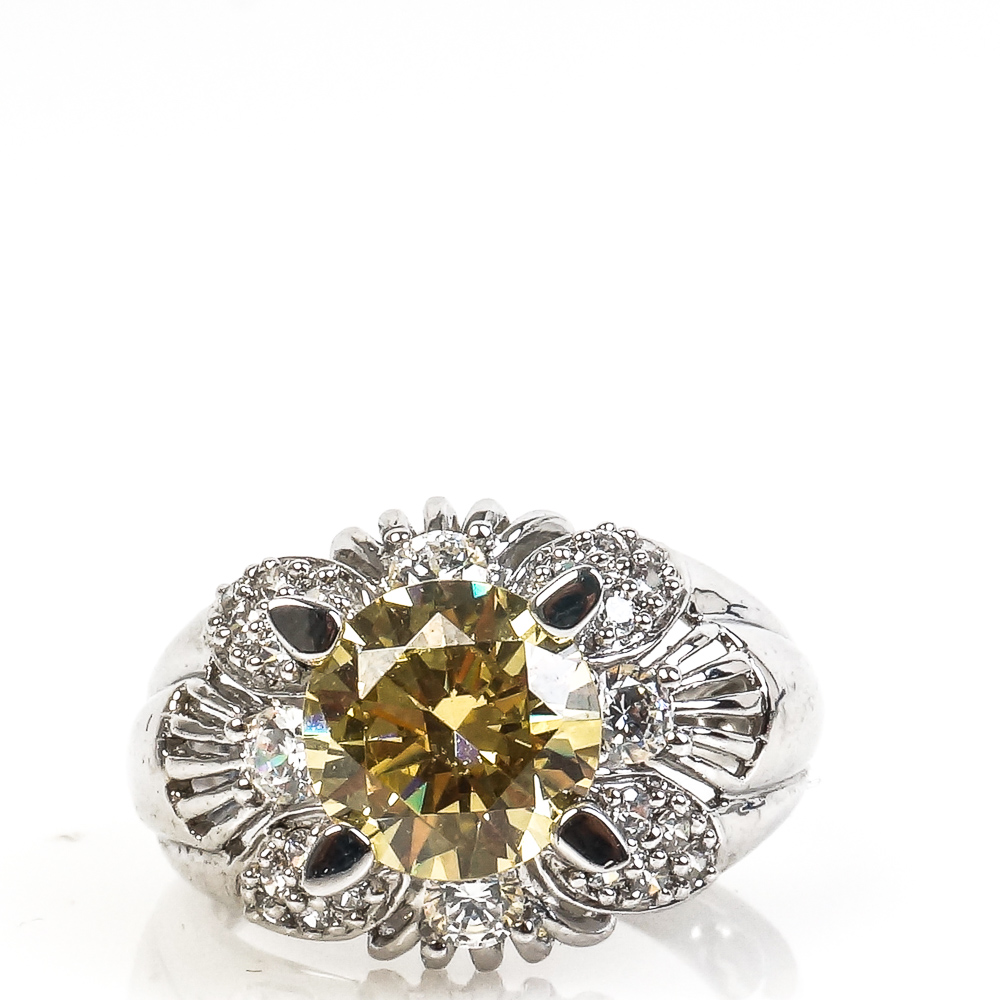 Pair of Contemporary Sterling Silver and Cubic Zirconia Cocktail Rings