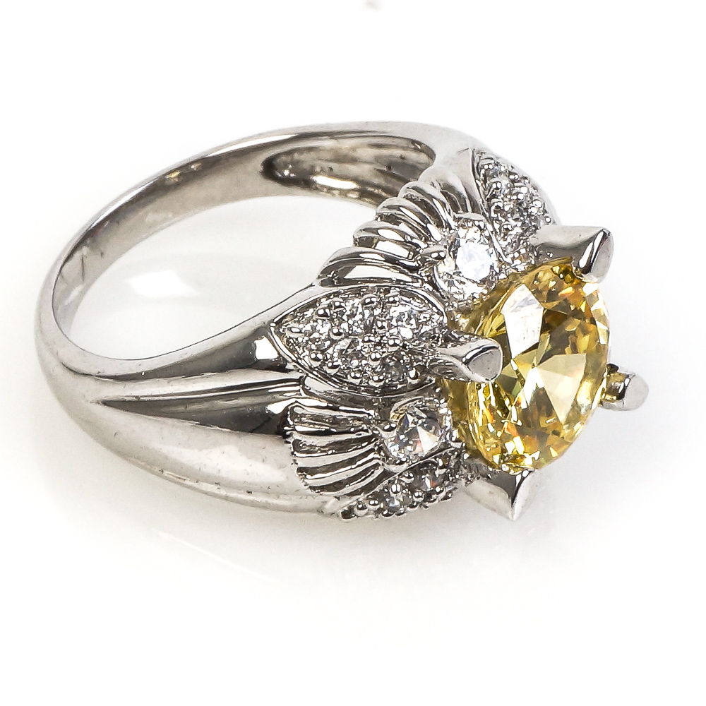 Pair of Contemporary Sterling Silver and Cubic Zirconia Cocktail Rings