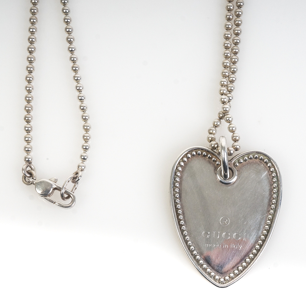 Gucci Sterling Silver Heart Tag Necklace