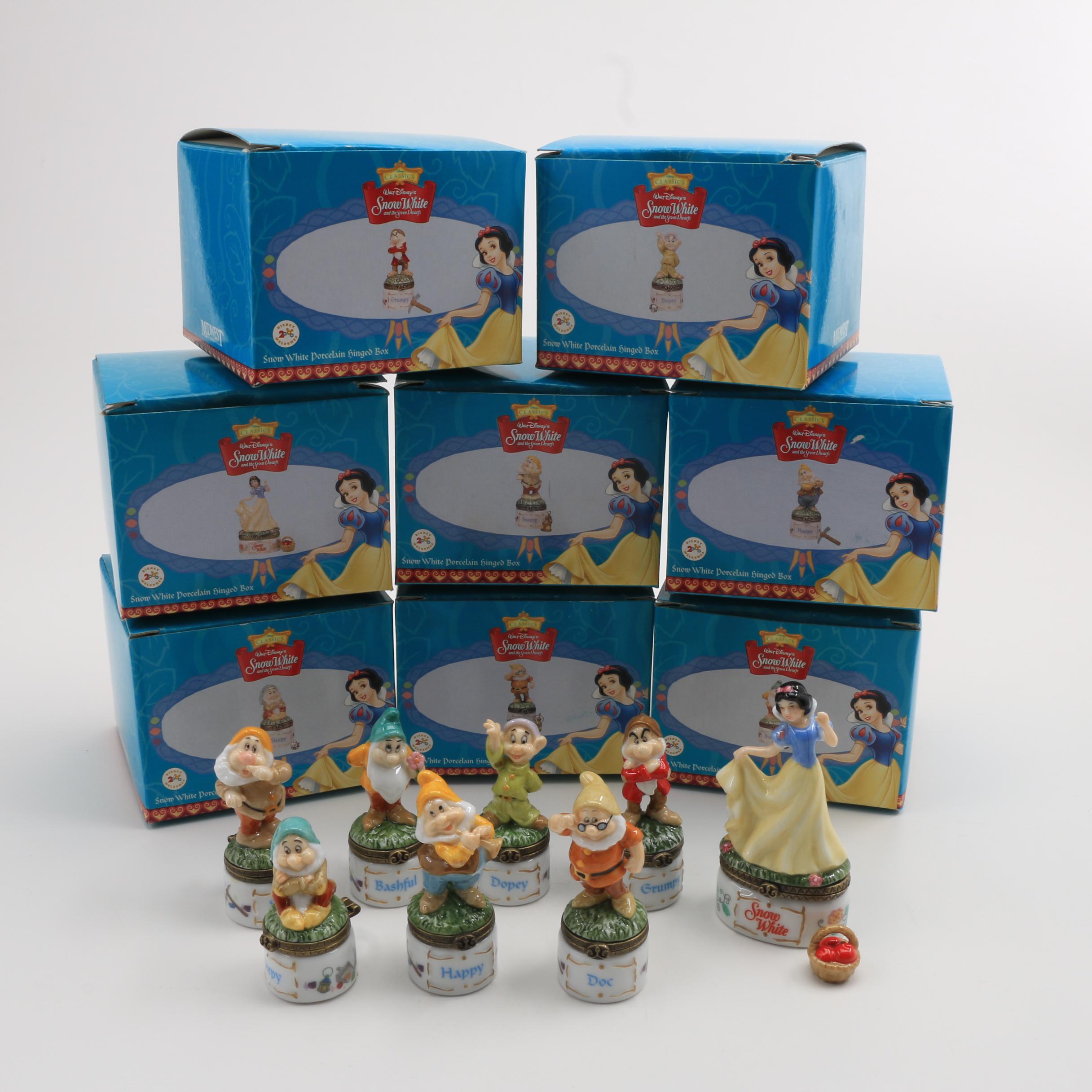 Porcelain Hinged Boxes of Disney's " Snow White and Seven Dwarfs"