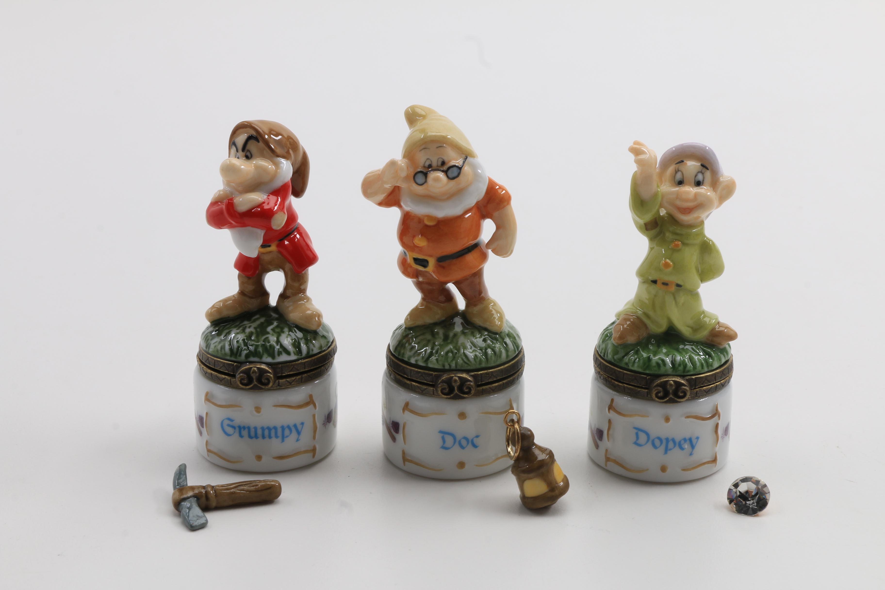 Porcelain Hinged Boxes of Disney's " Snow White and Seven Dwarfs"