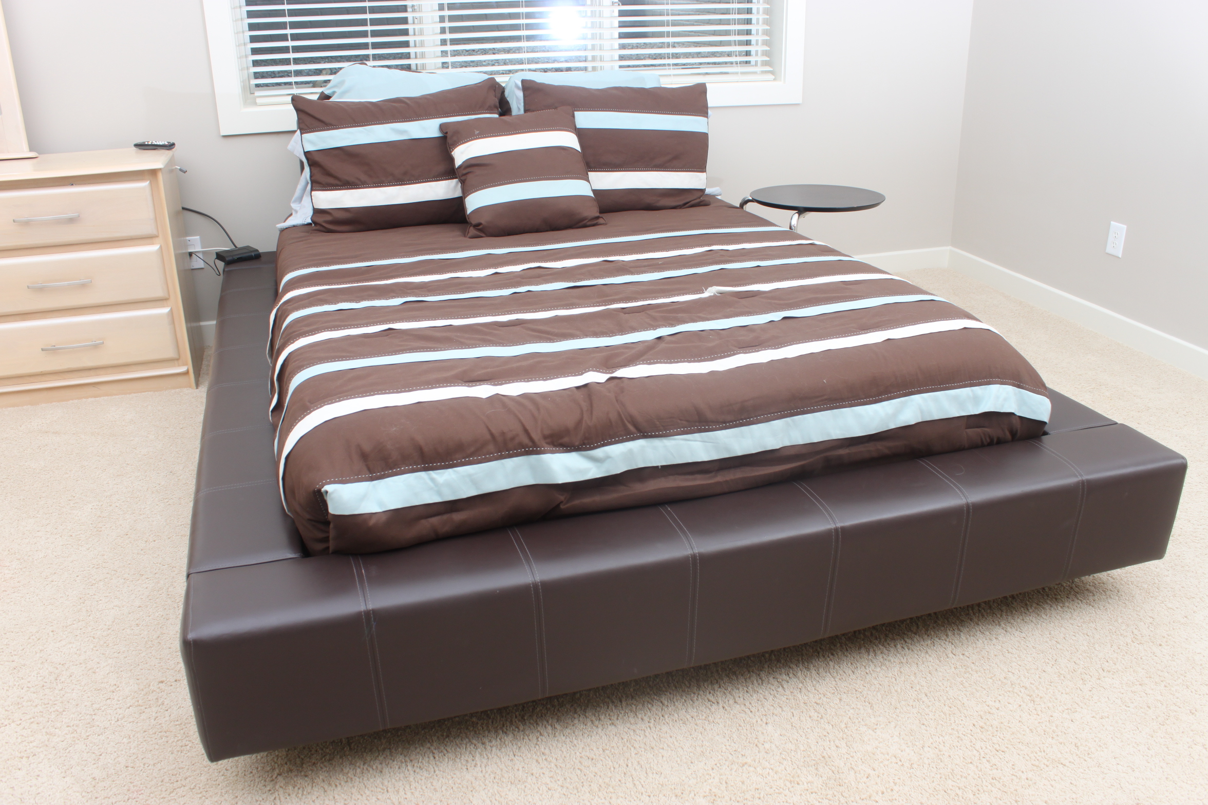 Brown Leather Queen Size Platform Bed by Cellini Furniture