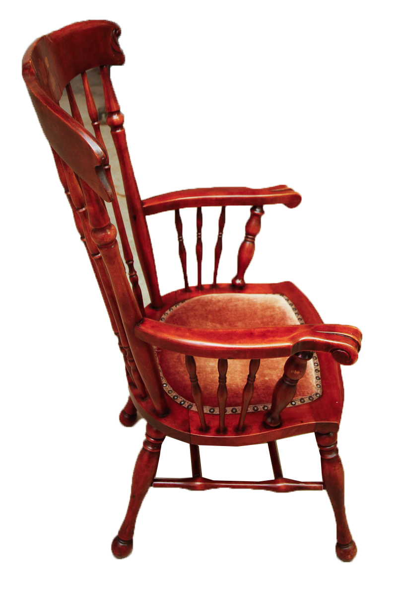 Early 20th Century Spindle-Back Armchair With Marquetry Splat