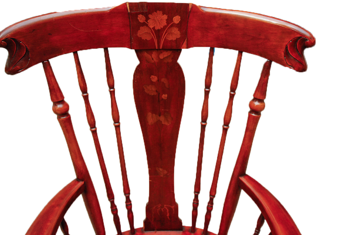 Early 20th Century Spindle-Back Armchair With Marquetry Splat