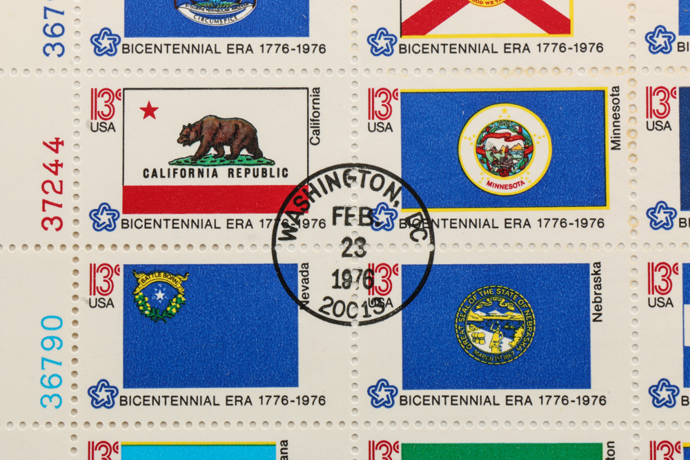 Cancelled 1976 Bicentennial State Flag Stamps