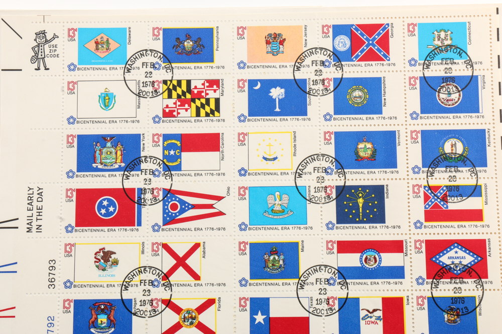 Cancelled 1976 Bicentennial State Flag Stamps