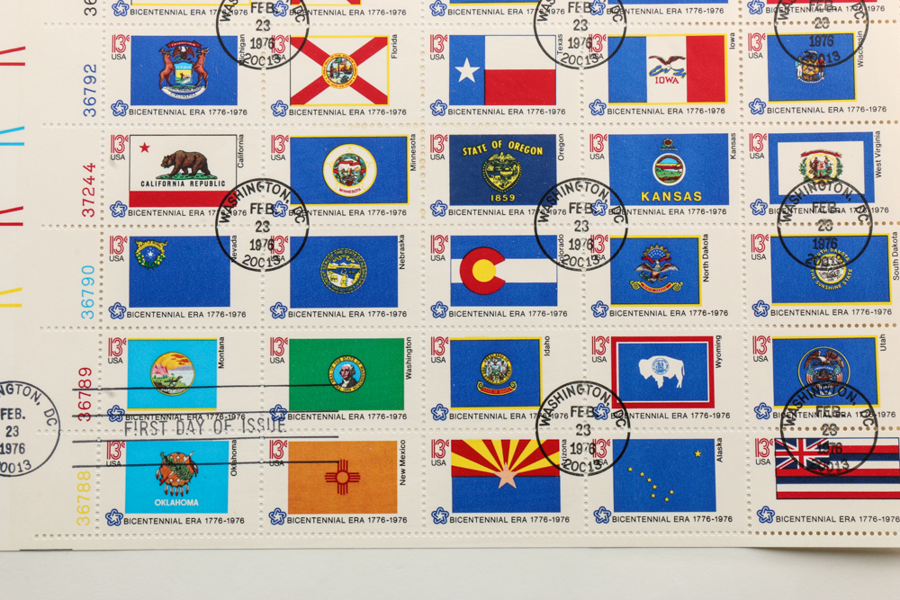 Cancelled 1976 Bicentennial State Flag Stamps