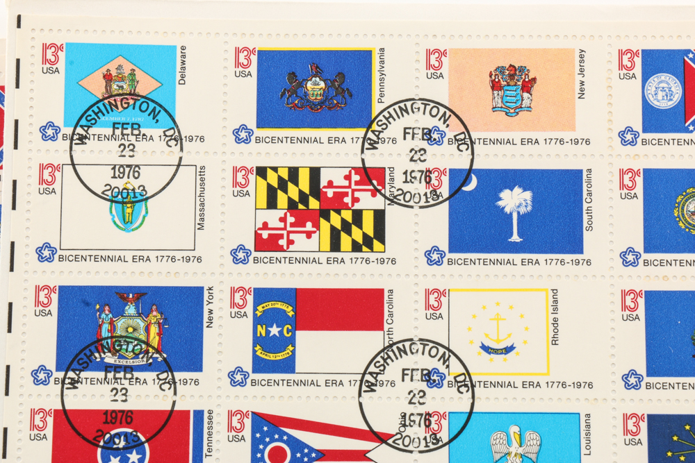 Cancelled 1976 Bicentennial State Flag Stamps