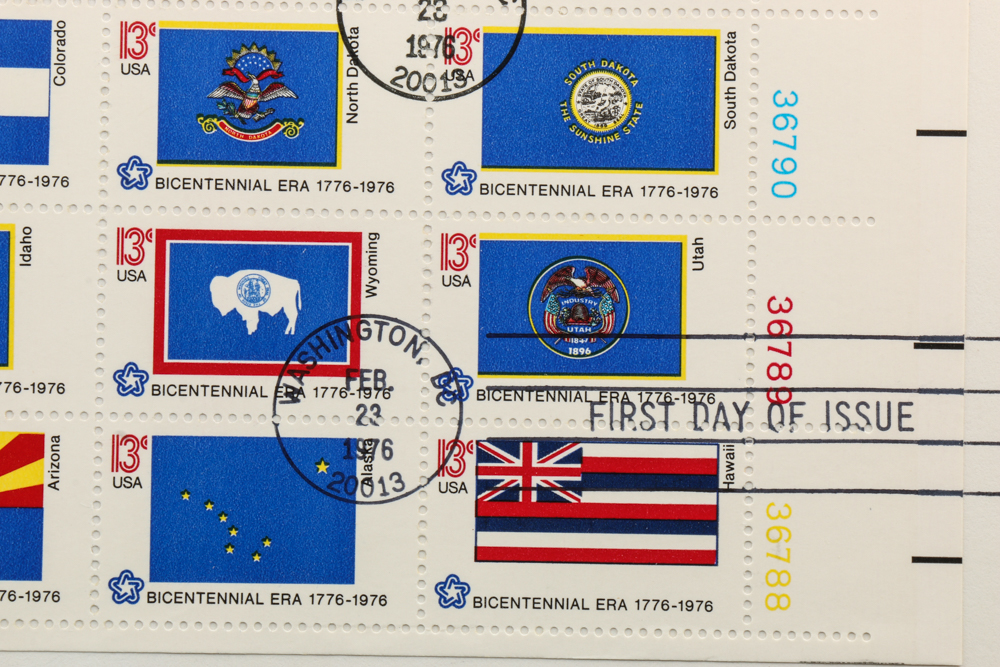 Cancelled 1976 Bicentennial State Flag Stamps