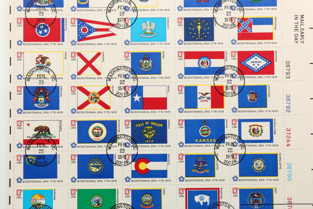 Cancelled 1976 Bicentennial State Flag Stamps