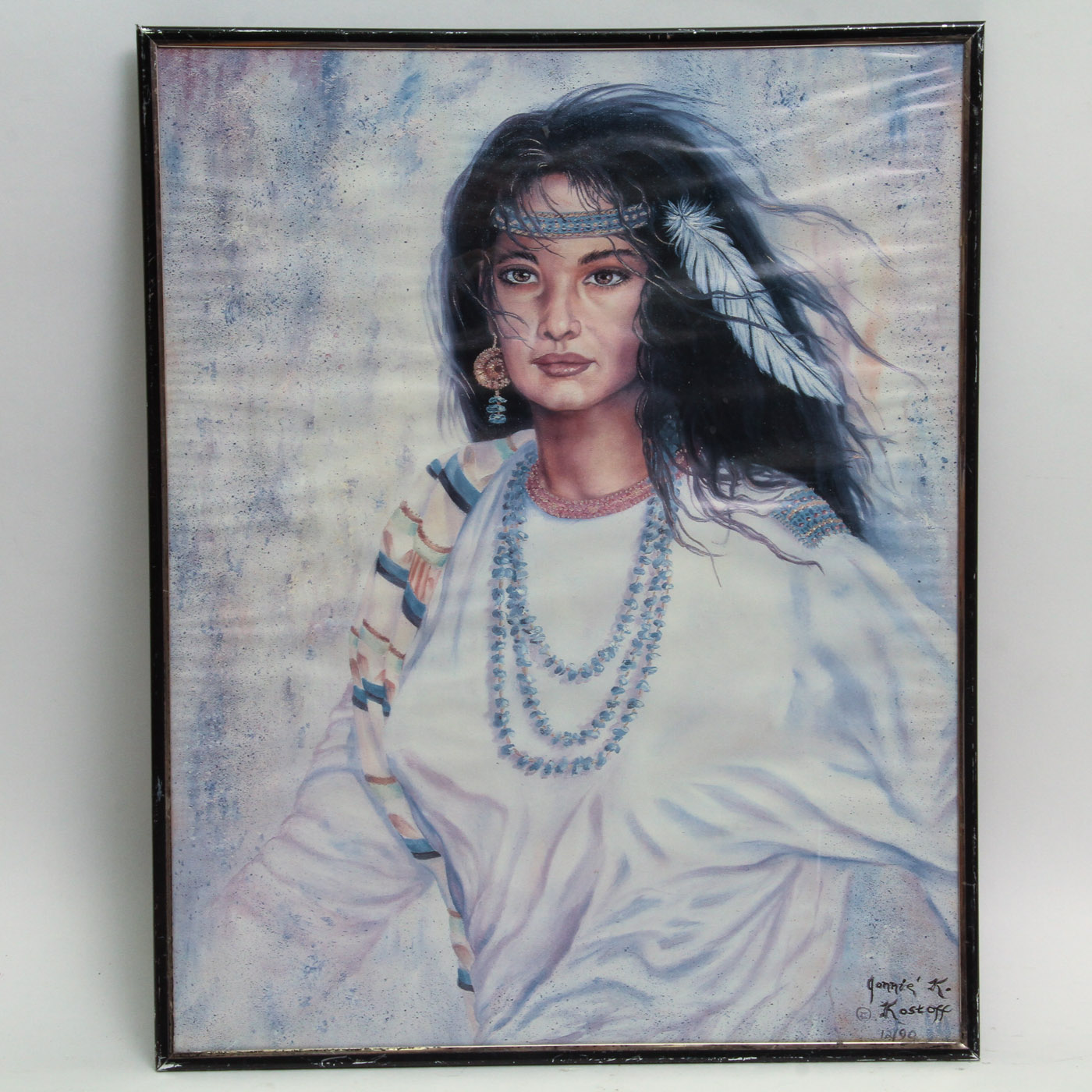 Offset Lithograph After Jonnie K. Kostoff Painting "One Feather Maiden"