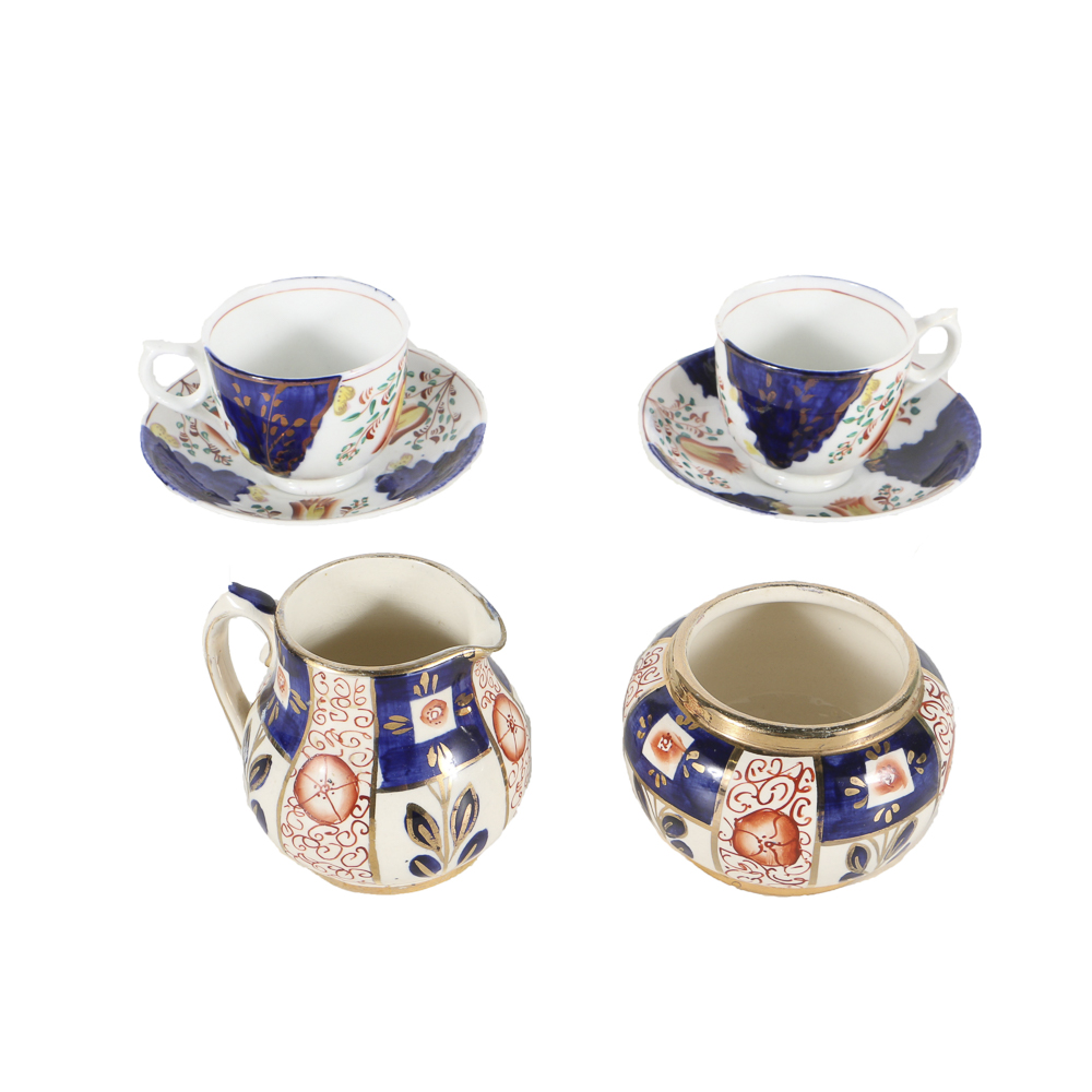 Gaudy Welsh Tea Cups and Sadler Cream Pitcher  and Sugar Bowl