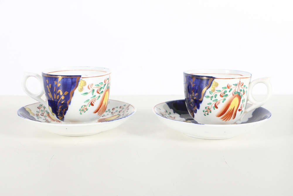 Gaudy Welsh Tea Cups and Sadler Cream Pitcher  and Sugar Bowl