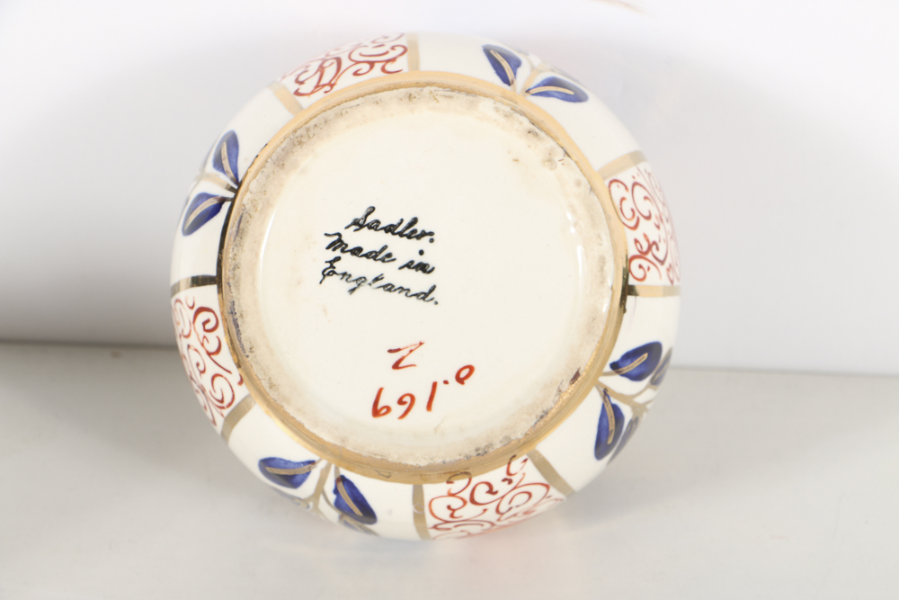 Gaudy Welsh Tea Cups and Sadler Cream Pitcher  and Sugar Bowl