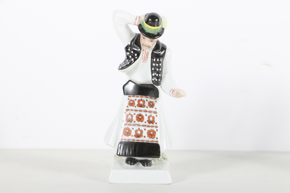 Three "Herend" Hand Painted Porcelain Wedding Figures