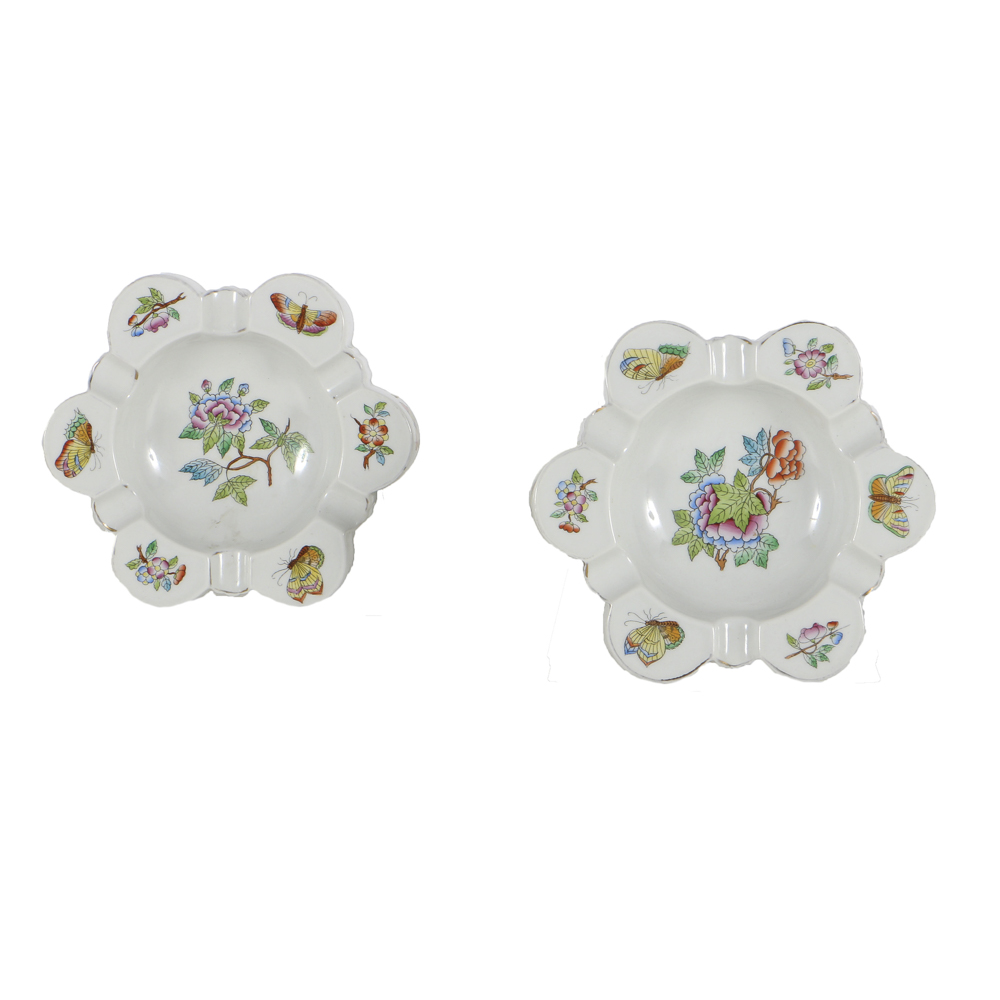 Two Herend Porcelain "Queen Victoria" Ashtrays