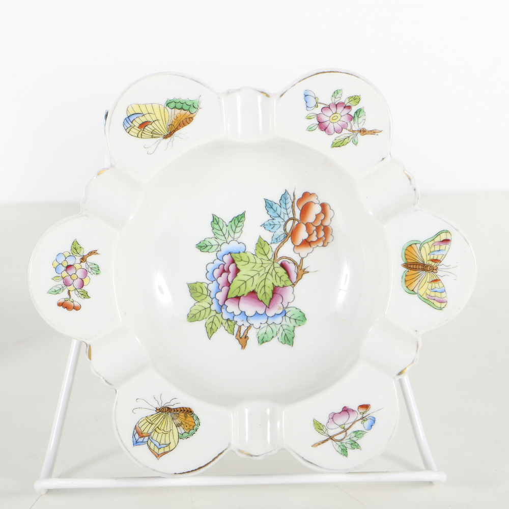 Two Herend Porcelain "Queen Victoria" Ashtrays