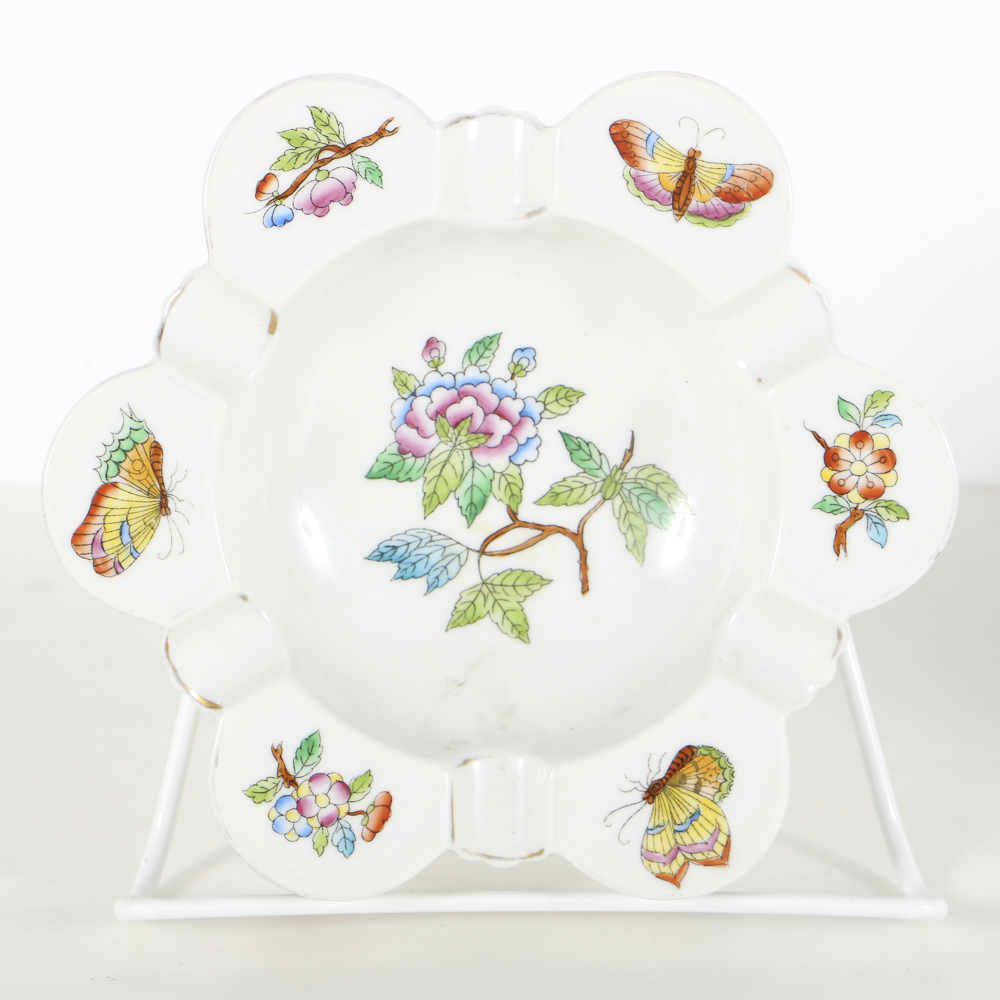 Two Herend Porcelain "Queen Victoria" Ashtrays