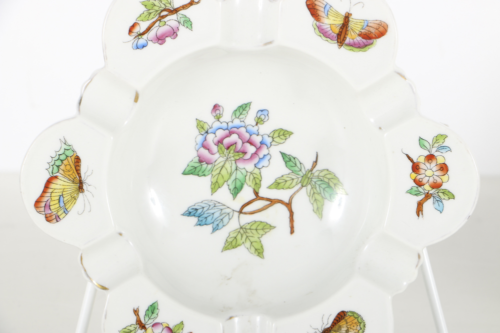 Two Herend Porcelain "Queen Victoria" Ashtrays