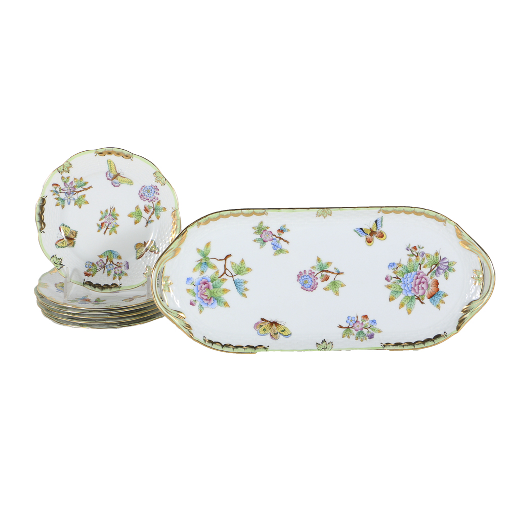 Herend "Queen Victoria" Hand Painted Pastry Set